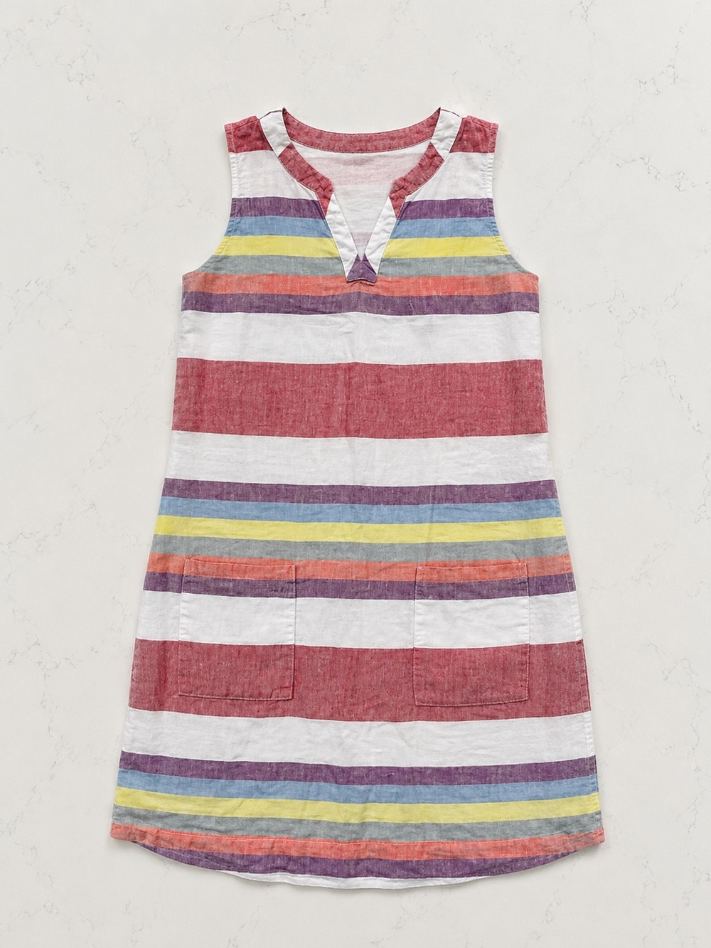 Boden 100% Linen Striped Shift Dress Rainbow Sleeveless Mini Size 2/4